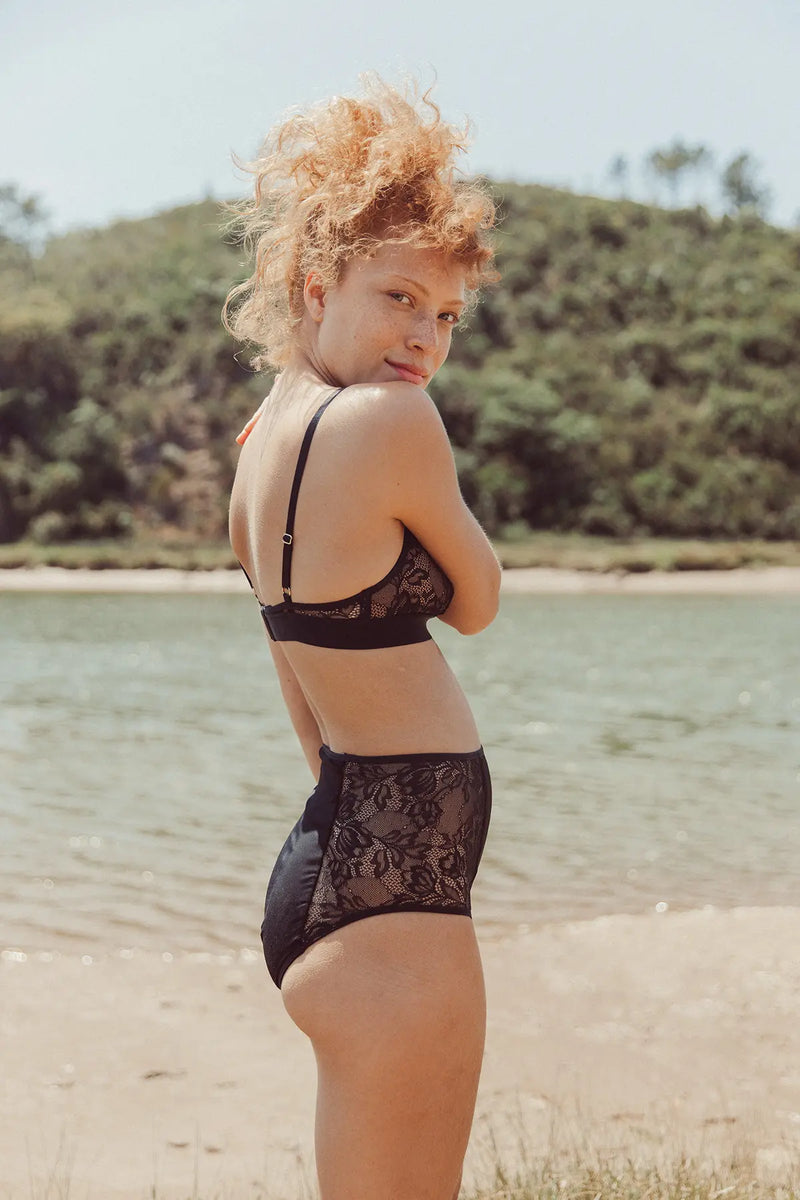 Reggiseno a Triangolo Fiori Nero